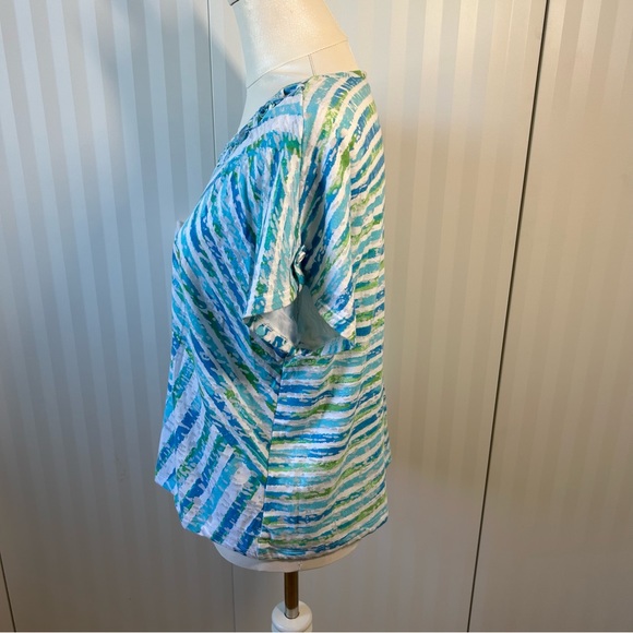 Alfred Dunner petite white blue green crossover stripes lattice lined tee Size L - Picture 3 of 12